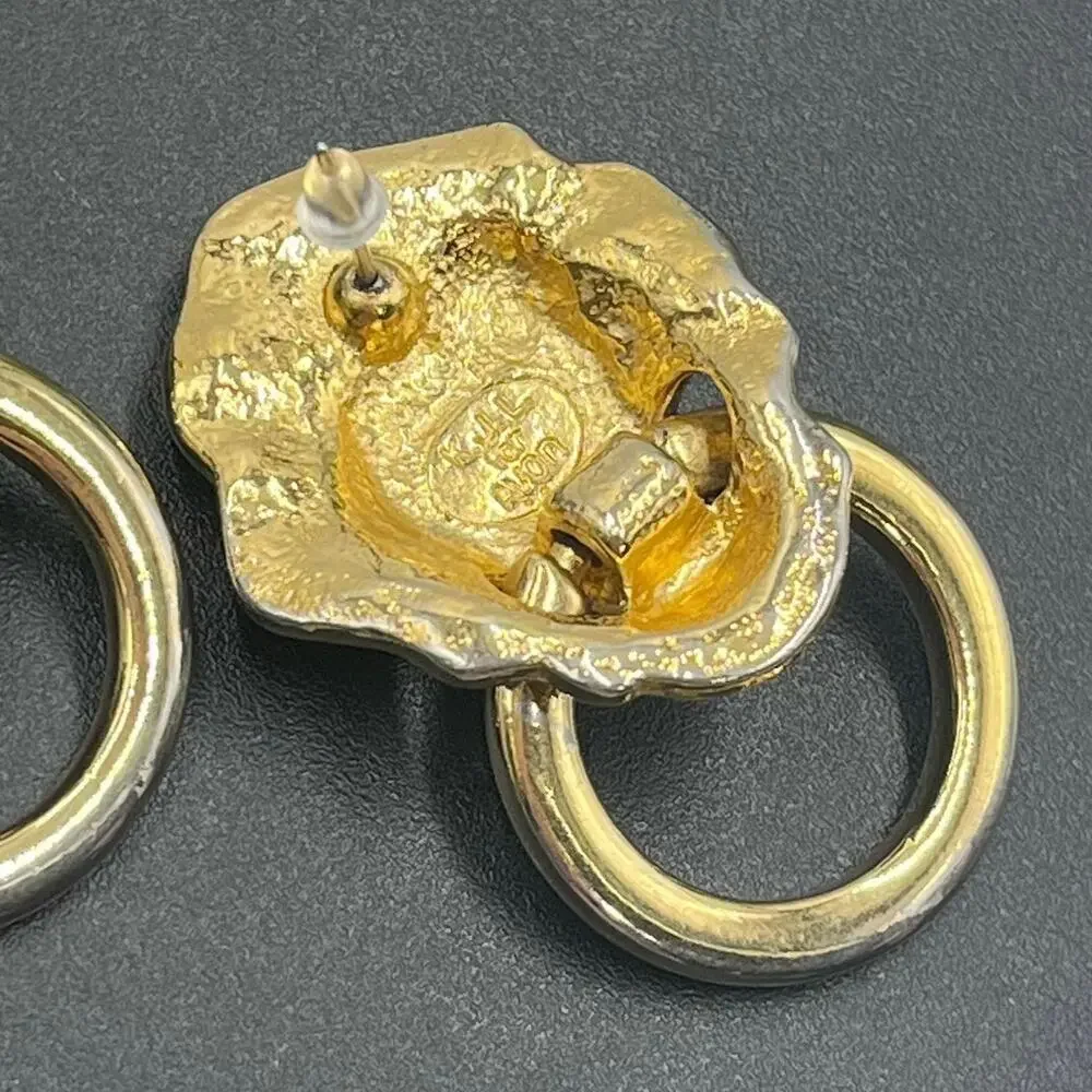 Kenneth Jay Lane Vintage 
Lionhead Doorknocker Rhinestone Eyes‎ Earrings - Picture 10 of 14